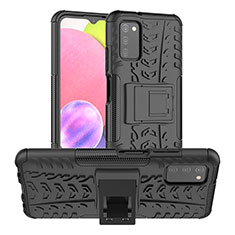 Silicone Matte Finish and Plastic Back Cover Case with Stand JX2 for Samsung Galaxy A02s Black
