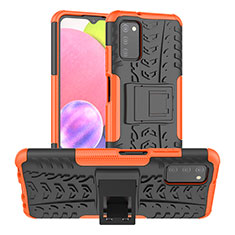 Silicone Matte Finish and Plastic Back Cover Case with Stand JX2 for Samsung Galaxy A02s Orange