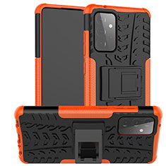 Silicone Matte Finish and Plastic Back Cover Case with Stand JX2 for Samsung Galaxy A72 5G Orange