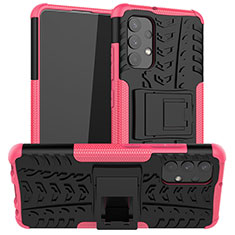 Silicone Matte Finish and Plastic Back Cover Case with Stand JX2 for Samsung Galaxy M32 5G Hot Pink