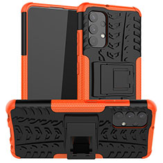 Silicone Matte Finish and Plastic Back Cover Case with Stand JX2 for Samsung Galaxy M32 5G Orange