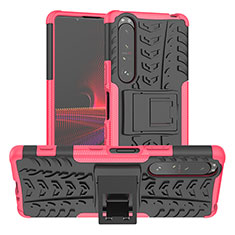 Silicone Matte Finish and Plastic Back Cover Case with Stand JX2 for Sony Xperia 1 III Hot Pink