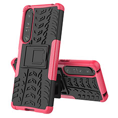 Silicone Matte Finish and Plastic Back Cover Case with Stand JX2 for Sony Xperia 1 IV SO-51C Hot Pink