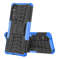 Silicone Matte Finish and Plastic Back Cover Case with Stand JX2 for Sony Xperia 1 V Blue