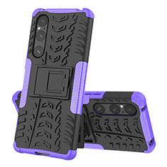 Silicone Matte Finish and Plastic Back Cover Case with Stand JX2 for Sony Xperia 1 V Purple