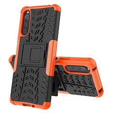 Silicone Matte Finish and Plastic Back Cover Case with Stand JX2 for Sony Xperia 10 IV Orange