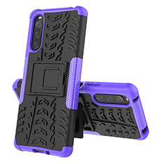 Silicone Matte Finish and Plastic Back Cover Case with Stand JX2 for Sony Xperia 10 IV Purple