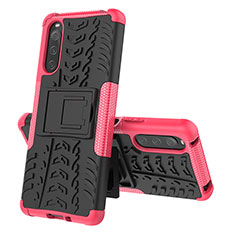 Silicone Matte Finish and Plastic Back Cover Case with Stand JX2 for Sony Xperia 10 IV SOG07 Hot Pink