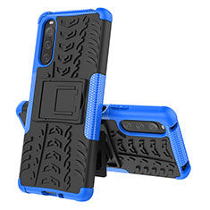 Silicone Matte Finish and Plastic Back Cover Case with Stand JX2 for Sony Xperia 10 V Blue