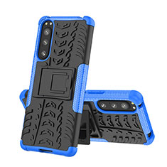 Silicone Matte Finish and Plastic Back Cover Case with Stand JX2 for Sony Xperia 5 IV Blue