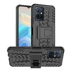 Silicone Matte Finish and Plastic Back Cover Case with Stand JX2 for Vivo iQOO Z6 5G Black