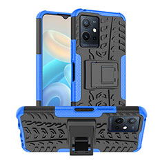Silicone Matte Finish and Plastic Back Cover Case with Stand JX2 for Vivo iQOO Z6 5G Blue