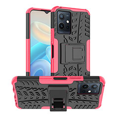 Silicone Matte Finish and Plastic Back Cover Case with Stand JX2 for Vivo iQOO Z6 5G Hot Pink