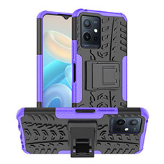 Silicone Matte Finish and Plastic Back Cover Case with Stand JX2 for Vivo iQOO Z6 5G Purple