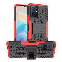 Silicone Matte Finish and Plastic Back Cover Case with Stand JX2 for Vivo iQOO Z6 5G Red