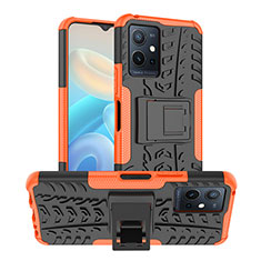 Silicone Matte Finish and Plastic Back Cover Case with Stand JX2 for Vivo T1 5G India Orange