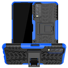 Silicone Matte Finish and Plastic Back Cover Case with Stand JX2 for Vivo Y11s Blue