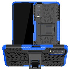 Silicone Matte Finish and Plastic Back Cover Case with Stand JX2 for Vivo Y12s Blue