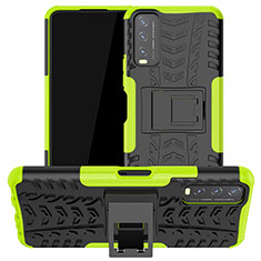 Silicone Matte Finish and Plastic Back Cover Case with Stand JX2 for Vivo Y20 Green