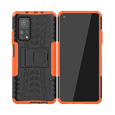 Silicone Matte Finish and Plastic Back Cover Case with Stand JX2 for Xiaomi Mi 10T 5G Orange
