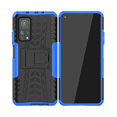 Silicone Matte Finish and Plastic Back Cover Case with Stand JX2 for Xiaomi Mi 10T Pro 5G Blue