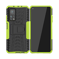 Silicone Matte Finish and Plastic Back Cover Case with Stand JX2 for Xiaomi Mi 10T Pro 5G Green