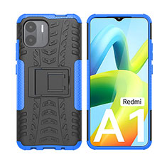 Silicone Matte Finish and Plastic Back Cover Case with Stand JX2 for Xiaomi Poco C51 Blue