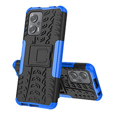 Silicone Matte Finish and Plastic Back Cover Case with Stand JX2 for Xiaomi Poco X4 GT 5G Blue