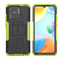 Silicone Matte Finish and Plastic Back Cover Case with Stand JX2 for Xiaomi Redmi 10 Power Green