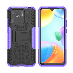 Silicone Matte Finish and Plastic Back Cover Case with Stand JX2 for Xiaomi Redmi 10 Power Purple