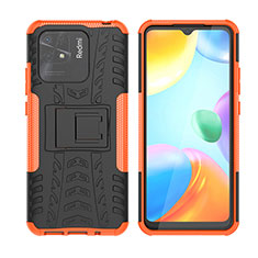Silicone Matte Finish and Plastic Back Cover Case with Stand JX2 for Xiaomi Redmi 10C 4G Orange