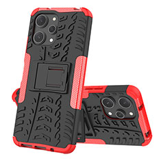 Silicone Matte Finish and Plastic Back Cover Case with Stand JX2 for Xiaomi Redmi 12 4G Red