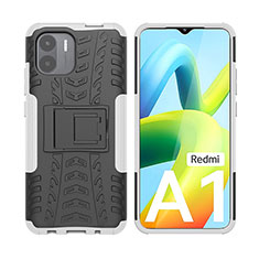 Silicone Matte Finish and Plastic Back Cover Case with Stand JX2 for Xiaomi Redmi A1 Silver