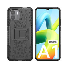 Silicone Matte Finish and Plastic Back Cover Case with Stand JX2 for Xiaomi Redmi A2 Black