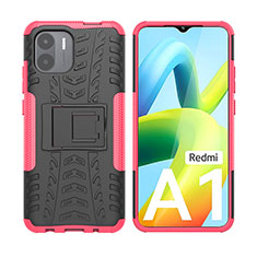 Silicone Matte Finish and Plastic Back Cover Case with Stand JX2 for Xiaomi Redmi A2 Plus Hot Pink