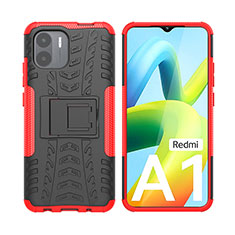 Silicone Matte Finish and Plastic Back Cover Case with Stand JX2 for Xiaomi Redmi A2 Red