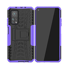 Silicone Matte Finish and Plastic Back Cover Case with Stand JX2 for Xiaomi Redmi K30S 5G Purple