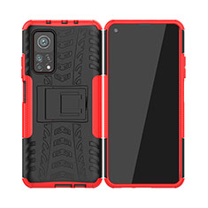 Silicone Matte Finish and Plastic Back Cover Case with Stand JX2 for Xiaomi Redmi K30S 5G Red
