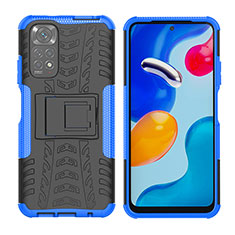 Silicone Matte Finish and Plastic Back Cover Case with Stand JX2 for Xiaomi Redmi Note 11 4G (2022) Blue