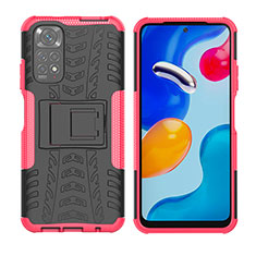 Silicone Matte Finish and Plastic Back Cover Case with Stand JX2 for Xiaomi Redmi Note 11 4G (2022) Hot Pink