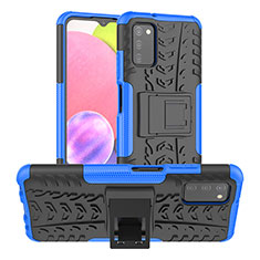 Silicone Matte Finish and Plastic Back Cover Case with Stand JX3 for Samsung Galaxy A02s Blue