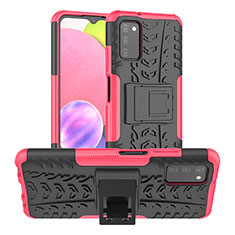 Silicone Matte Finish and Plastic Back Cover Case with Stand JX3 for Samsung Galaxy A02s Hot Pink