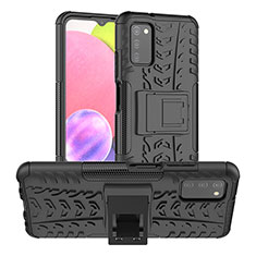 Silicone Matte Finish and Plastic Back Cover Case with Stand JX3 for Samsung Galaxy A03s Black