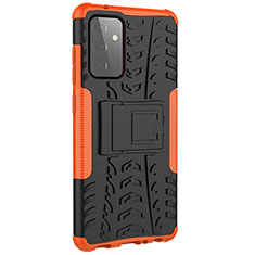 Silicone Matte Finish and Plastic Back Cover Case with Stand JX3 for Samsung Galaxy A72 5G Orange