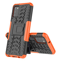 Silicone Matte Finish and Plastic Back Cover Case with Stand JX4 for Samsung Galaxy M02s Orange