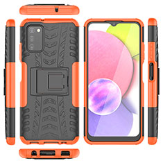 Silicone Matte Finish and Plastic Back Cover Case with Stand JX5 for Samsung Galaxy A02s Orange