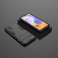 Silicone Matte Finish and Plastic Back Cover Case with Stand KC1 for Samsung Galaxy A31 Black
