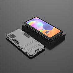 Silicone Matte Finish and Plastic Back Cover Case with Stand KC1 for Samsung Galaxy A31 Gray