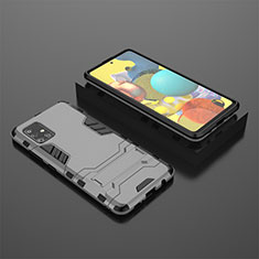 Silicone Matte Finish and Plastic Back Cover Case with Stand KC1 for Samsung Galaxy A51 5G Gray