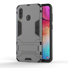Silicone Matte Finish and Plastic Back Cover Case with Stand KC1 for Samsung Galaxy A60 Gray
